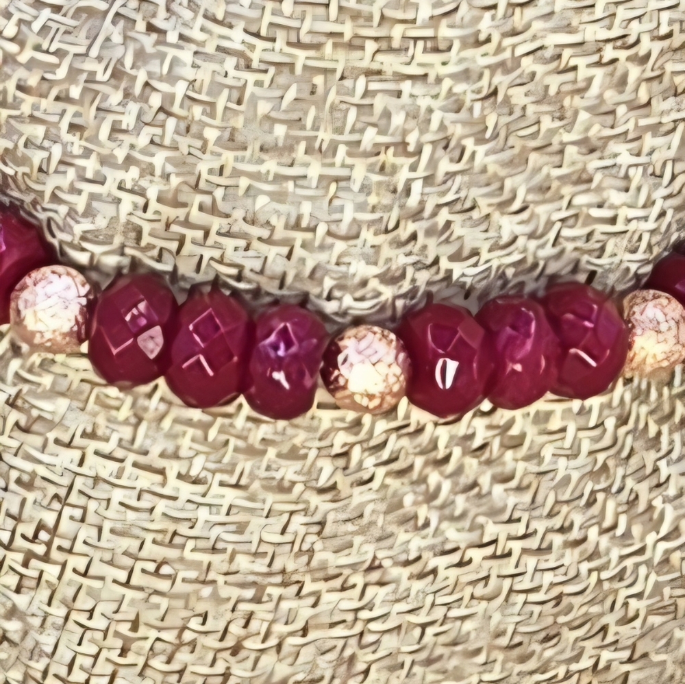 Red Jade and Rose Gold Beaded Bracelet - Picture 4 of 6